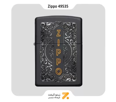 فندک بنزینی زیپو مشکی طرح گل و لوگو زیپو مدل 49535-Zippo Lighter 49535 218 ZIPPO DESIGN