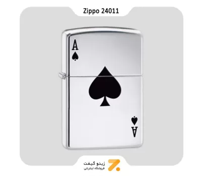 فندک بنزینی زیپو نقره ای های پلیش طرح آس پیک مدل Zippo Lighter 24011-250 A LUCKY ACE