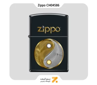 فندک زیپو مشکی طرح لوگو زیپو و یین و یانگ مدل سی آی 404586-Zippo Lighter 218-CI404586 REG BLACK MATTE ABST