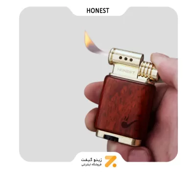 فندک پیپ گازی هانست طرح چوب مدل 2201-87-​Honest Lighter SN-LIHN-2201-87