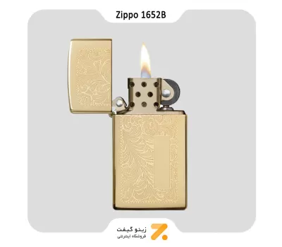 1652B فندک بنزینی زیپو طلایی سری اسلیم طرح گل مدل-Zippo Lighter 1652B-BRASS VENETIAN SLIM-720060431