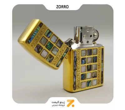 فندک بنزینی زورو صدفی طرح مشبک مدل 2202-43-​Zorro Lighter SN-LIZO-2202-43