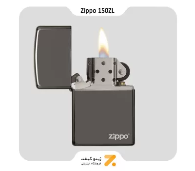فندک بنزینی زیپو بلک آیس طرح لوگو زیپو مدل 150 زد ال-Zippo Lighter 150ZL Black Ice Zippo-Laser