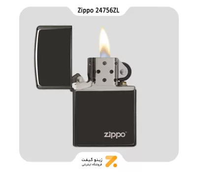 فندک بنزینی زیپو بلک آیس طرح لوگو زیپو مدل 24756 زد ال-Zippo Lighter 24756ZL EBONY WITH ZIPPO LOGO LASERE