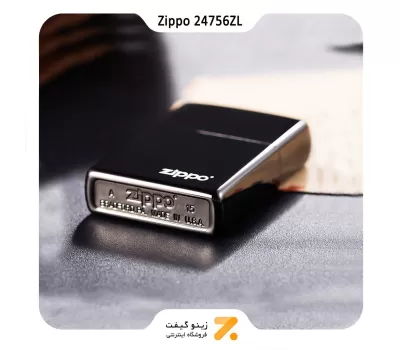 فندک بنزینی زیپو بلک آیس طرح لوگو زیپو مدل 24756 زد ال-Zippo Lighter 24756ZL EBONY WITH ZIPPO LOGO LASERE