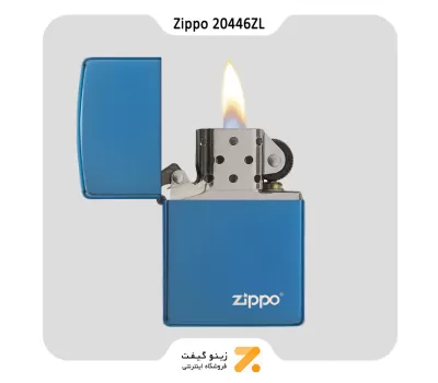 فندک بنزینی زیپو رنگ یاقوت کبود طرح لوگو زیپو مدل 20446 زد ال-Zippo Lighter 20446ZL 20446 W ZIPPO - LASERED