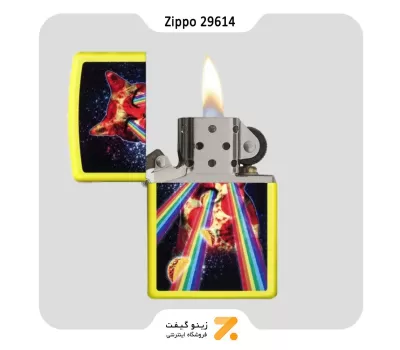 فندک بنزینی زیپو زرد نئونی طرح گربه مدل 29614-Zippo Lighter ​29614 28887 PIZZA CAT DESIGN