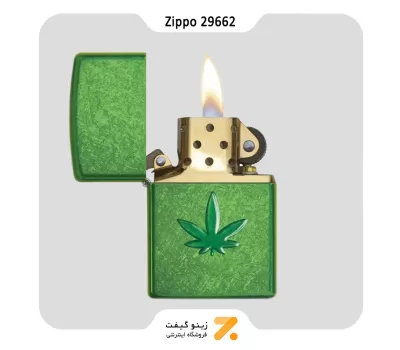 فندک بنزینی زیپو سبز مدل 29662-​Zippo Lighter 29662 24840 STAMPED LEAF DESIGN