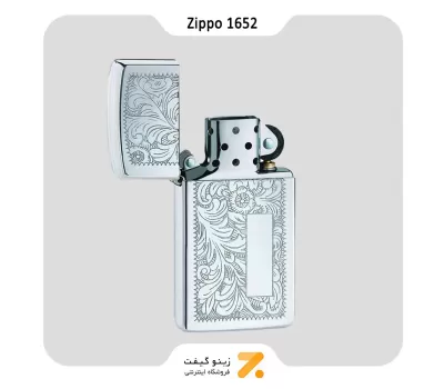 فندک بنزینی زیپو سری اسلیم طرح گل مدل 1652-Zippo Ligher 1652-HP CHROME VENETIAN