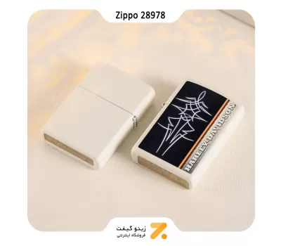 فندک بنزینی زیپو سفید هارلی دیویدسون مدل 28978-Zippo Lighter 28978 214 HARLEY DAVIDSON