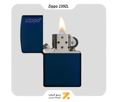 فندک بنزینی زیپو سورمه ای طرح لوگو زیپو مدل 239 زد ال-Zippo Lighter 239ZL NAVY MATTE