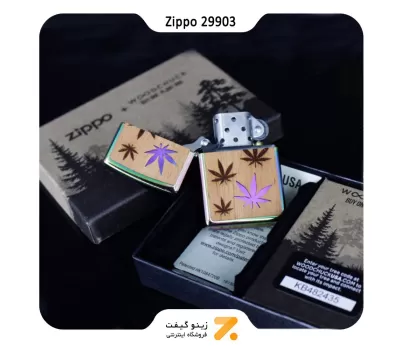 فندک بنزینی زیپو طرح برگ کانابیس با روکش چوب مدل 29903-Zippo Lighter 29903 - 151 WOODCHUCK LEAVES