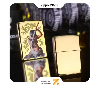 فندک بنزینی زیپو طرح دختر اژدها و شمشیر سامورایی مدل 29668-​Zippo Lighter 29668 254B MAZZI