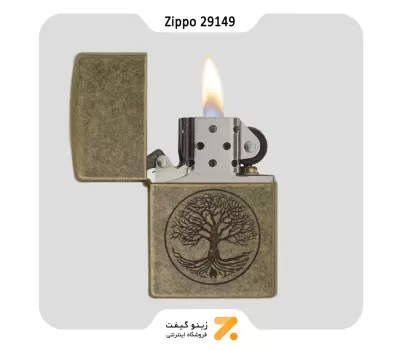 فندک بنزینی زیپو طرح درخت زندگی مدل 29149-Zippo Lighter 29149 Tree Of Life Antique Brass