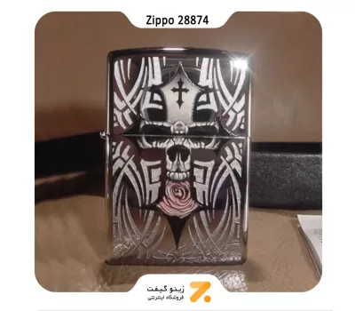 فندک بنزینی زیپو طرح صلیب و اسکلت مدل 28874-​Zippo Lighter 28874 250 SKULL CROSS