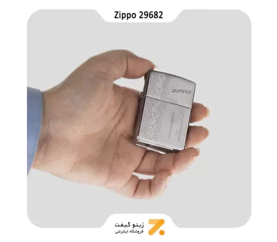 فندک بنزینی زیپو طرح لوگو زیپو مدل 29682-Zippo Lighter 29682 Initial Panel Design Lighter Silver
