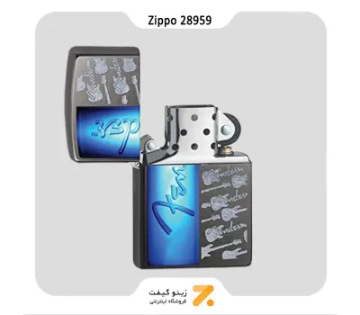 فندک بنزینی زیپو طرح لوگو کمپانی و گیتار فندر مدل 28959-​Zippo Lighter 28959 28378 FENDER GYUTAR