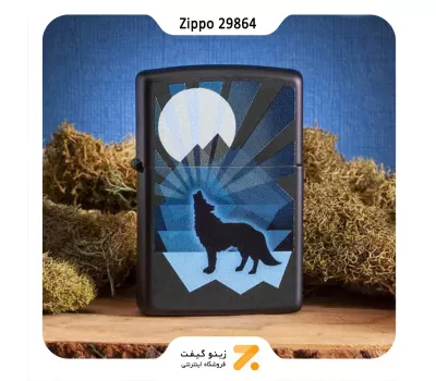 فندک بنزینی زیپو طرح گرگ و ماه مدل 29864-​Zippo Lighter 29864 218 WOLF AND MOON DESIGN