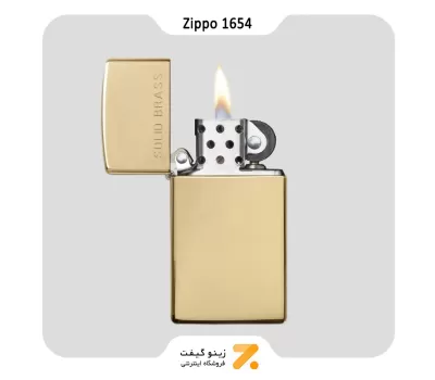 فندک بنزینی زیپو طلایی سری اسلیم مدل 1654-Zippo Lighter 1654-SLIM BRASS SOLID BRASS
