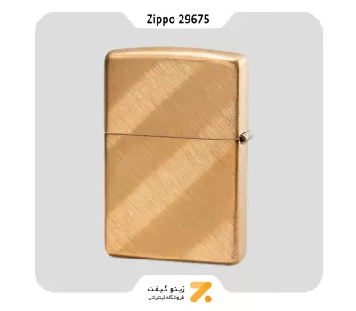 فندک بنزینی زیپو طلایی طرح خطوط مورب مدل 29675-​Zippo Lighter 29675 DIAGONAL WEAVE BRASS