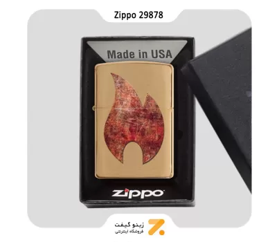 فندک بنزینی زیپو طلایی طرح شعله مدل 29878-​Zippo Lighter 29878 204B RUSTY FLAME DESIGN