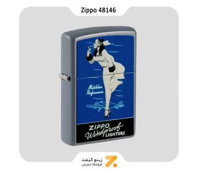 فندک بنزینی زیپو طوسی طرح لیدی مدل 48146-Zippo Lighter 48146 49452 WINDY DESIGN