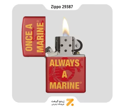 فندک بنزینی زیپو قرمز با نوشته زرد مدل 29387-​Zippo Lighter 29387 233 US MARINES CORPS