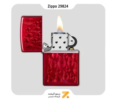 فندک بنزینی زیپو قرمز طرح شعله مدل 29824-Zippo Lighter ​29824 21063 ICED ZIPPO FLAME DESIGN