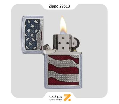 فندک بنزینی زیپو مدل 29513 طرح پرچم امریکا-Zippo Lighter 29513 DIAMOND PLATE FLAG