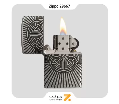فندک بنزینی زیپو مدل 29667 طرح صلیب و خط-Zippo Lighter 29667 28973 CELTIC CROSS DESIGN