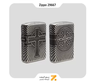 فندک بنزینی زیپو مدل 29667 طرح صلیب و خط-Zippo Lighter 29667 28973 CELTIC CROSS DESIGN