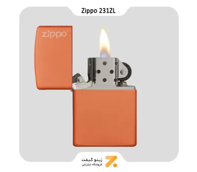 فندک بنزینی زیپو نارنجی طرح لوگو زیپو مدل 231 زد ال-Zippo Lighter 231ZL ORANGE MATTE Zippo Logo