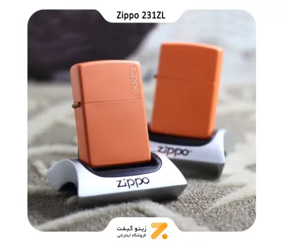 فندک بنزینی زیپو نارنجی طرح لوگو زیپو مدل 231 زد ال-Zippo Lighter 231ZL ORANGE MATTE Zippo Logo