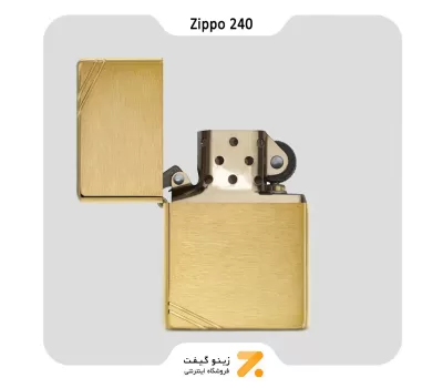 فندک بنزینی زیپو وینتیج طلایی مدل 240-Zippo Lighter 240 Brushed Brass Vintage