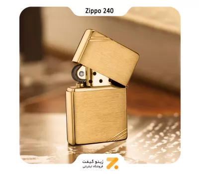 فندک بنزینی زیپو وینتیج طلایی مدل 240-Zippo Lighter 240 Brushed Brass Vintage