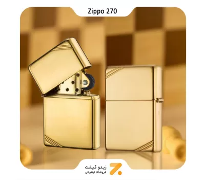 فندک بنزینی زیپو وینتیج طلایی مدل 270-Zippo Lighter 270 VINTAGE HP BRASS