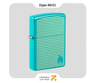 فندک زیپو رنگ آبی فیروزه ای طرح خطوط و شعله مدل 48151-​Zippo Lighter 48151 49454 Zippo Design