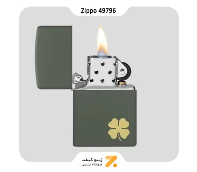 فندک زیپو سبز طرح شبدر مدل 49796-​Zippo Lighter 49796 221 FOUR LEAF CLOVER DESIGN