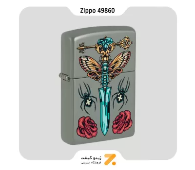 فندک زیپو سبز مدل 49860 طرح خنجر گوتیک-Zippo Lighter 49860 49843 GOTHIC DAGGER DESIGN