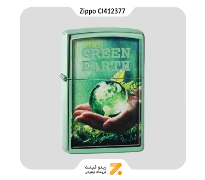 فندک زیپو سبز مدل سی آی 412377 طرح زمین سبز-Zippo Lighter 28129 CI412377 SAVE THE PLANET DESIG