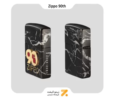 فندک زیپو طرح برجسته یاد بود ۹۰ سالگی مدل 49864-​Zippo Lighter 49864 90th Anniversary Commemorative Design