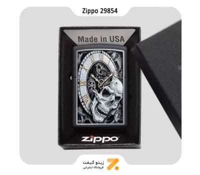 فندک زیپو مدل 29854 طرح تلفیقی جمجمه و ساعت-​Zippo Lighter 29854 218 SKULL CLOCK DESIGN