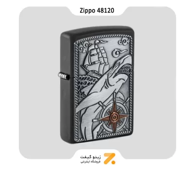 فندک زیپو مدل 48120 پلاک برجسته طرح کوسه و کشتی-Zippo Lighter 48120 Ship Shark Emblem Design