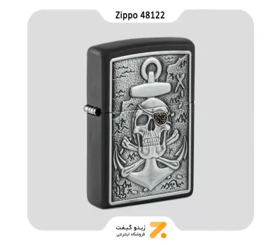 فندک زیپو مدل 48122 پلاک برجسته طرح تلفیقی لنگر و جمجمه-​Zippo Lighter 48122 Skull Anchor Emblem Design