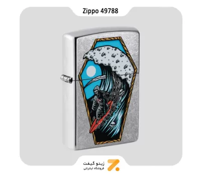 فندک زیپو مدل 49788 طرح فرشته مرگ سوار در موج-​Zippo Lighter 49788 207 REAPER SURFER DESIGN