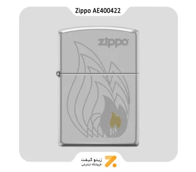 فندک زیپو مدل آی ای 400422 طرح شعله زیپو-Zippo Lighter 205-AE400422 REG SATIN CHROME ZIP