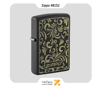 فندک زیپو مشکی طرح گل طلایی مدل 48152-​Zippo Lighter 48152 218 Golden Floral Design