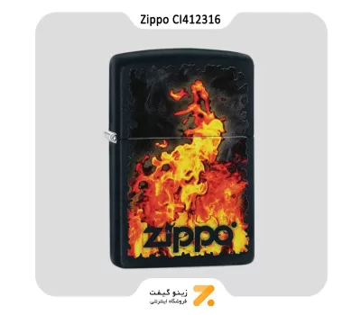 فندک زیپو مشکی مدل سی آی 412316 طرح آتش و لوگو زیپو-Zippo Lighter 218 CI412316 ZIPPO AND FIRE DESIGN