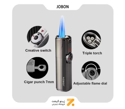 فندک گازی جوبون دودی مدل تریبل جت-​Jobon Triple Jet Flame Torch Lighter