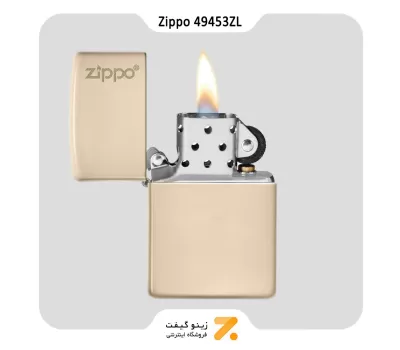 فندک بنزینی رنگ کرم طرح لوگو زیپو مدل 49453 زد ال-​Zippo Lighter 49453ZL Flat Sand Zippo Logo